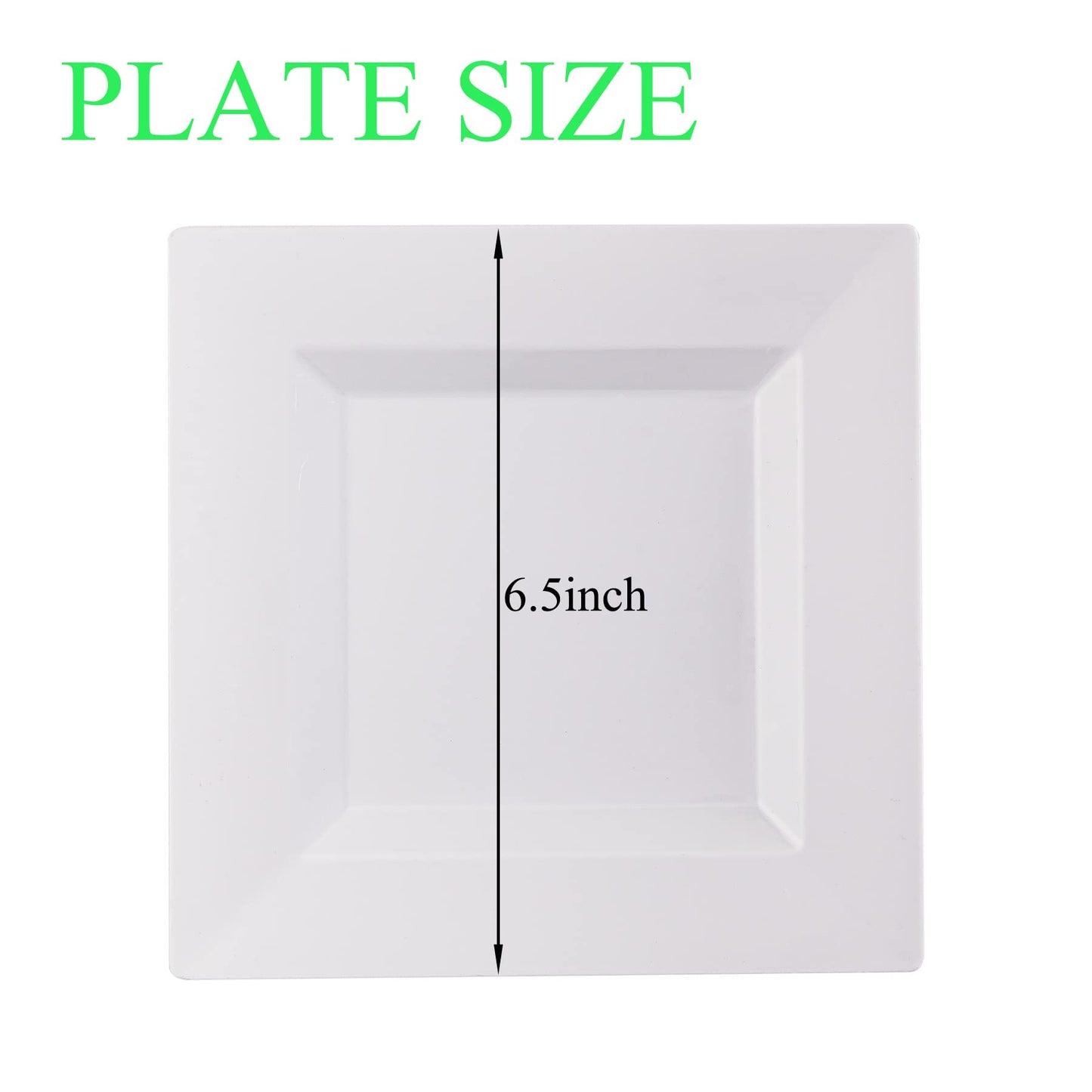 NZVCN 100 Pack White Plastic Square Dessert Plates, 6.5" Disposable Salad Plates Heavy Duty Plates for Party, Wedding, Christmas, Easter