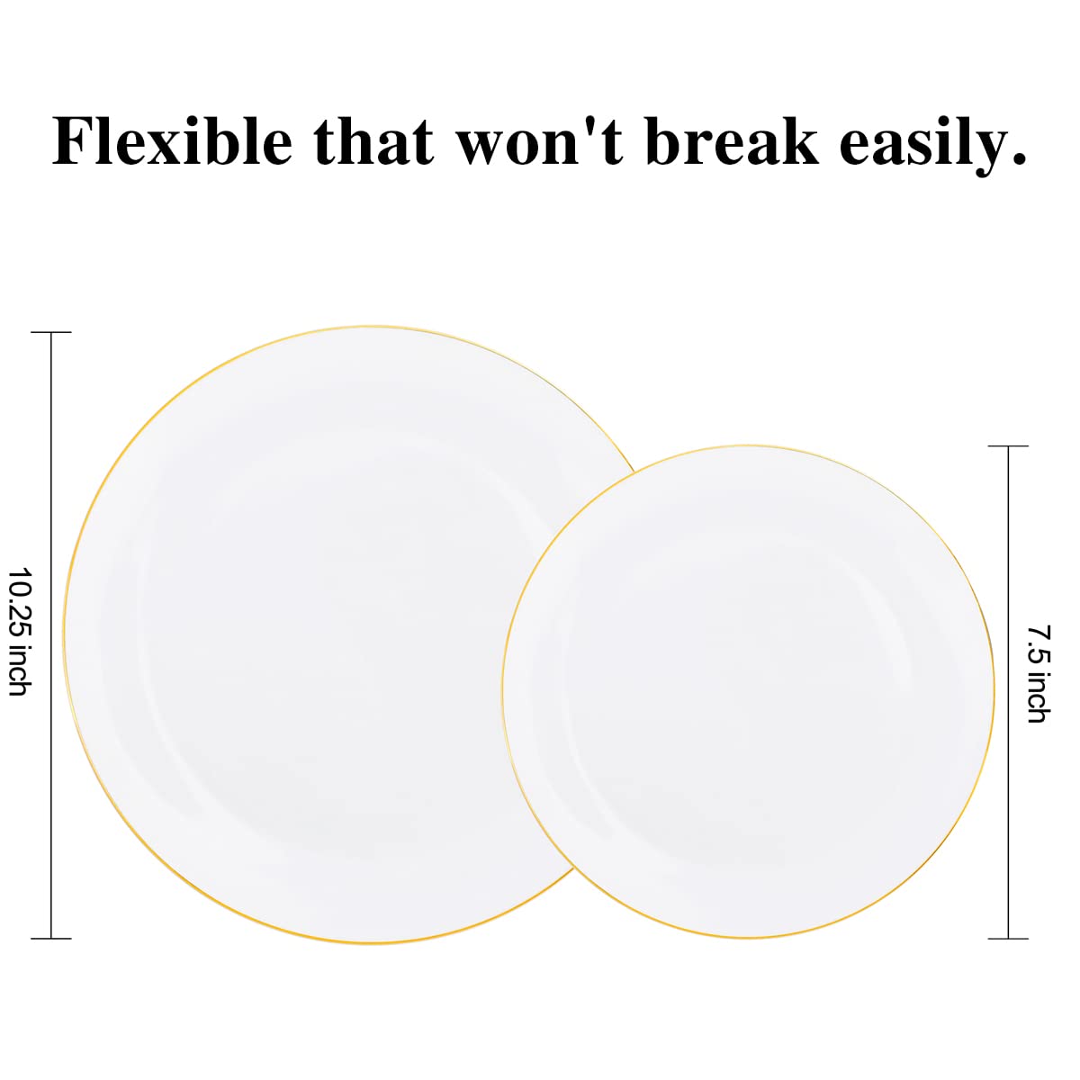 KIRE 100PCS Disposable Plates - White with Gold Rim Plastic Plates - Includes 50Pieces 10.25inch Dinner and 50Pieces 7.5inch Dessert/Salad Plate for Wedding/Spring Party/Graduation