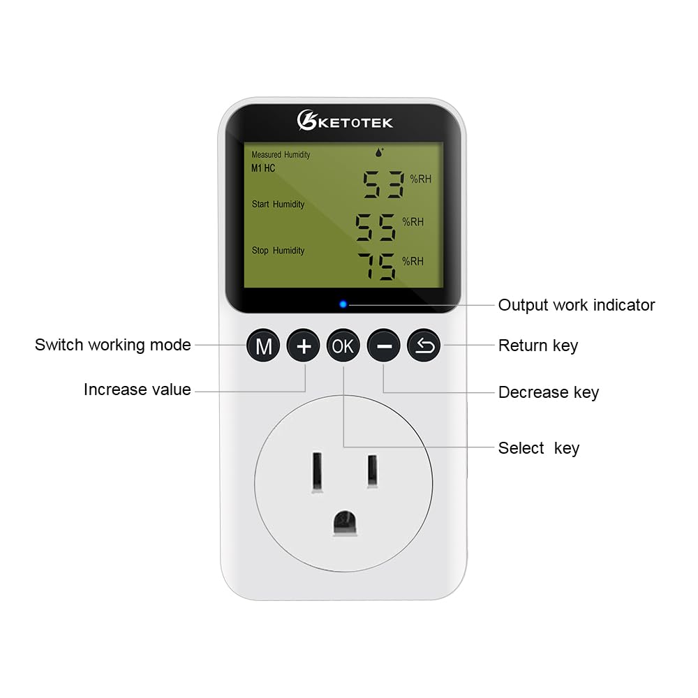 Digital Humidity Controller Outlet Plug 120v 15A Humidistat Countdown Control Switch for Greenhouse Reptile Bathroom Vent Fan Humidifier Dehumidifier