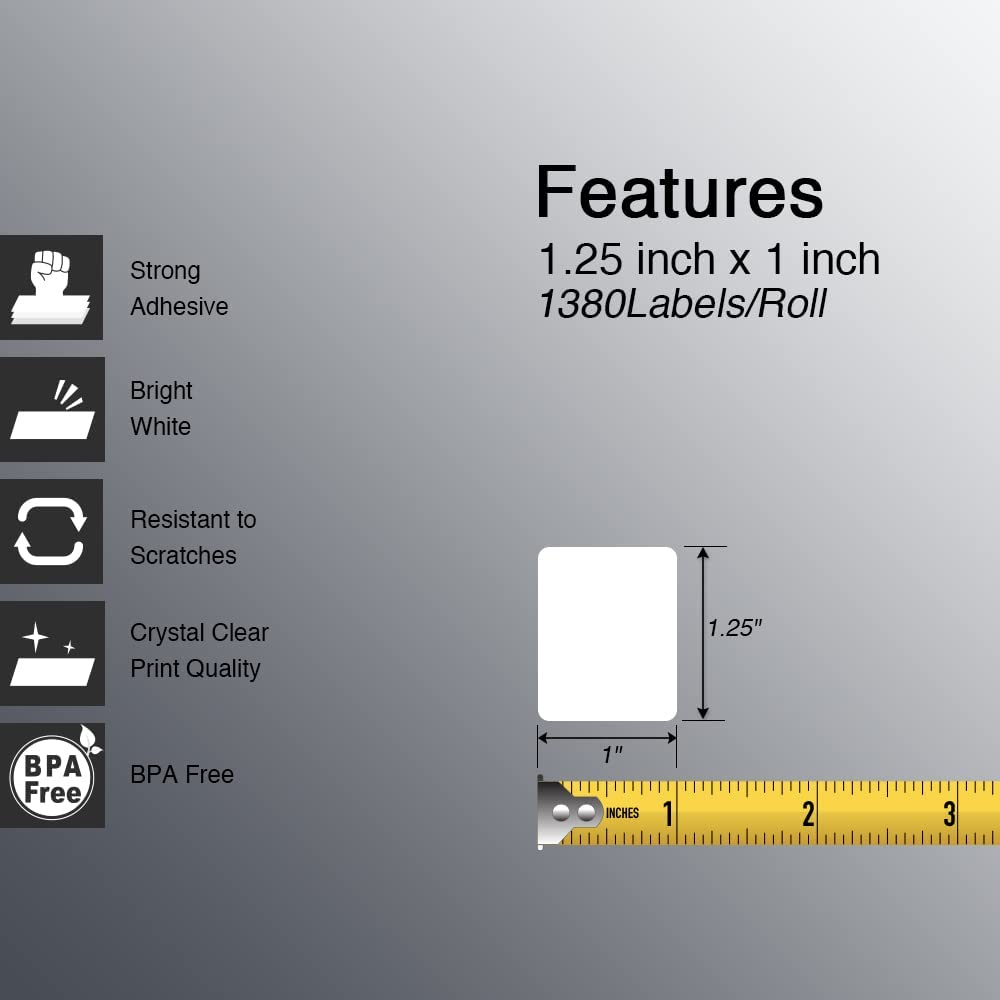 BETCKEY - 1.25" x 1" (32 mm x 25 mm) Barcode & Address Labels Compatible with Zebra & More Label Printer,Premium Adhesive & Perforated [10 Rolls, 13800 Labels]