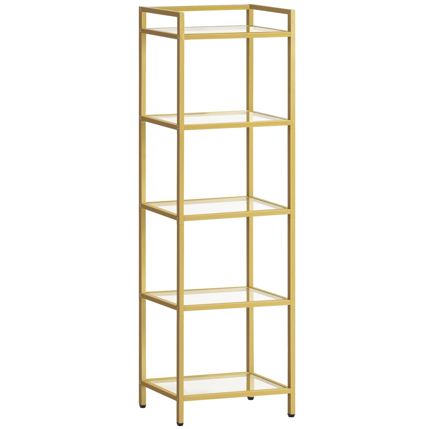 HOOBRO 5-Tier Gold Shelf, Narrow Book Shelf, Display Cabinet with Glass Bookcase, Corner Shelf Storage for Small Spaces, for Home Office, Living Room, Bedroom, Gold GD45SJ01