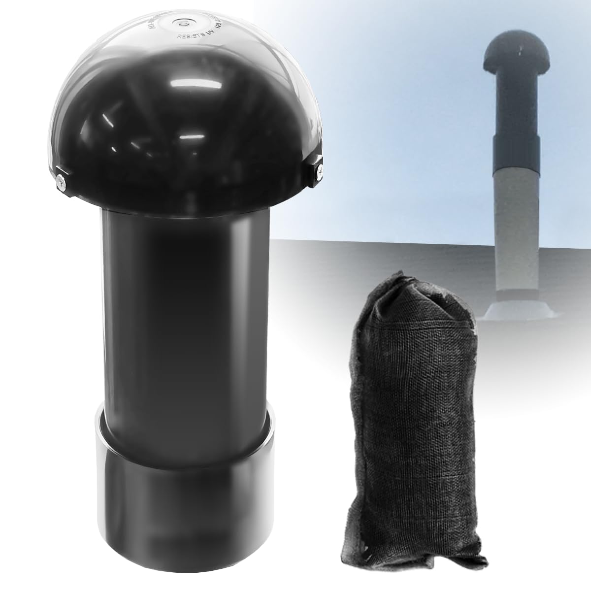 Rolkely Vent Stack Pipe Filter with Mushroom Cap | Eliminates Outdoor Odors | Fits Standard PVC/ABS Pipes | Durable ABS Construction | Long-Lasting Activated Carbon | Earth-Friendlier | Fits 3.0"