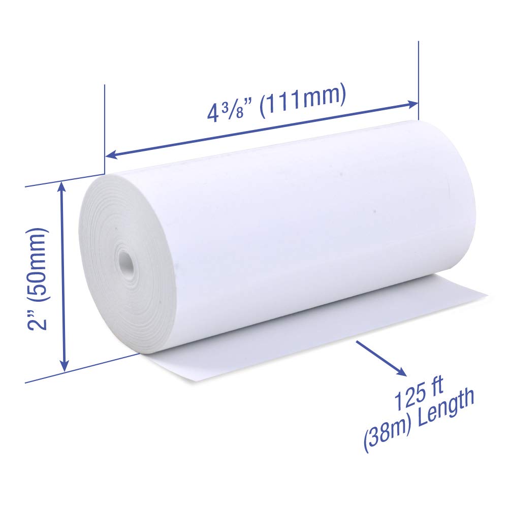 POS1 4 3/8 x 125 feet x 16 rolls CORELESS BPA Free Thermal Paper Rolls for Zebra QLn420 and Star TSP800 Mobile Thermal Receipt Printers. 50mm diameter