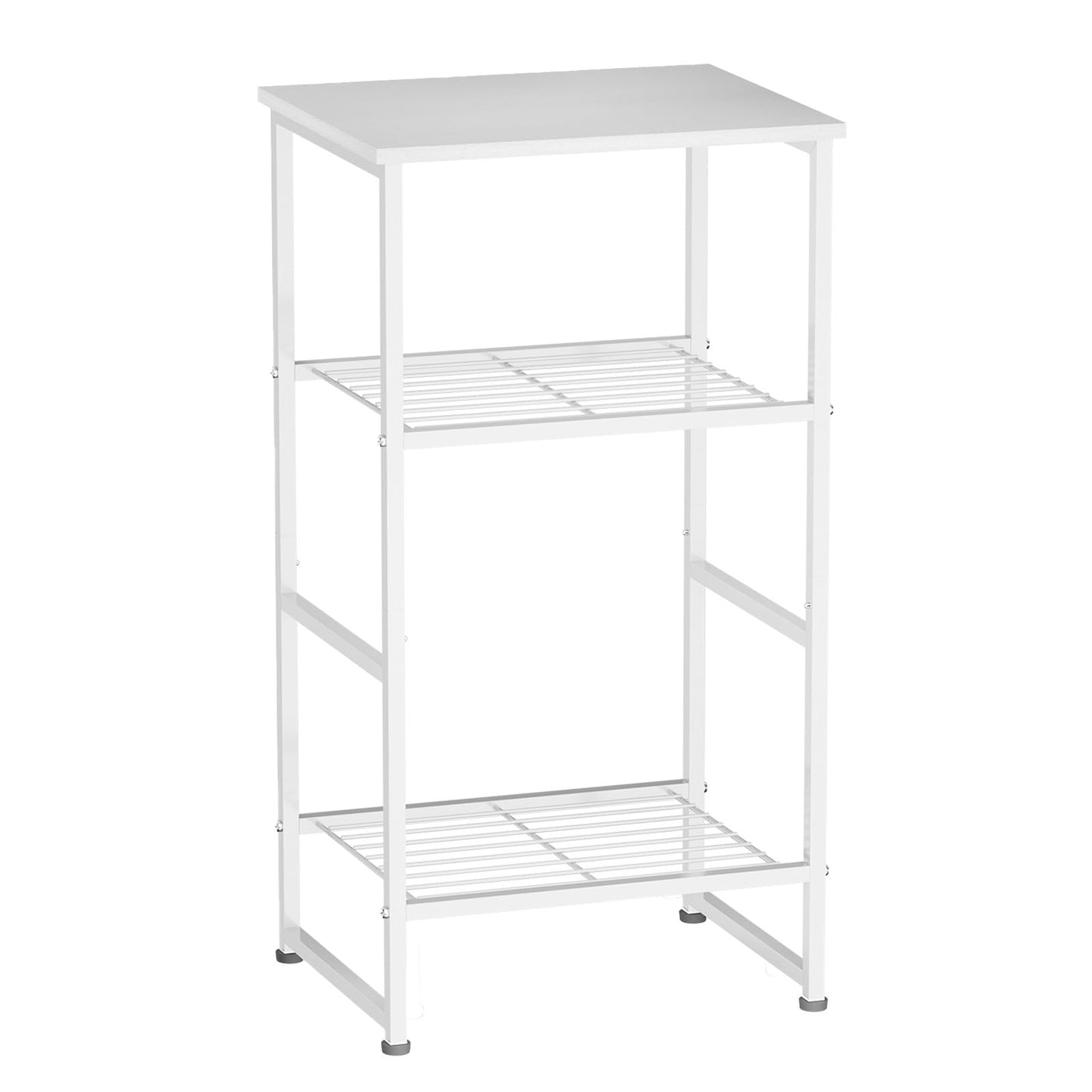 MWQ Desk Organizers and Accessories, Wood Printer Stand with 2 Metal Mesh Storage Shelf, Fits A4/Letter Size, Desk File Organizer for Home Office Fax Machine Scanner, Matte White