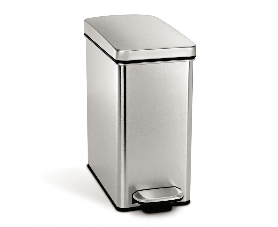simplehuman 10 Liter / 2.6 Gallon Stainless Steel Bathroom Slim Profile Trash Can, Brushed Stainless Steel