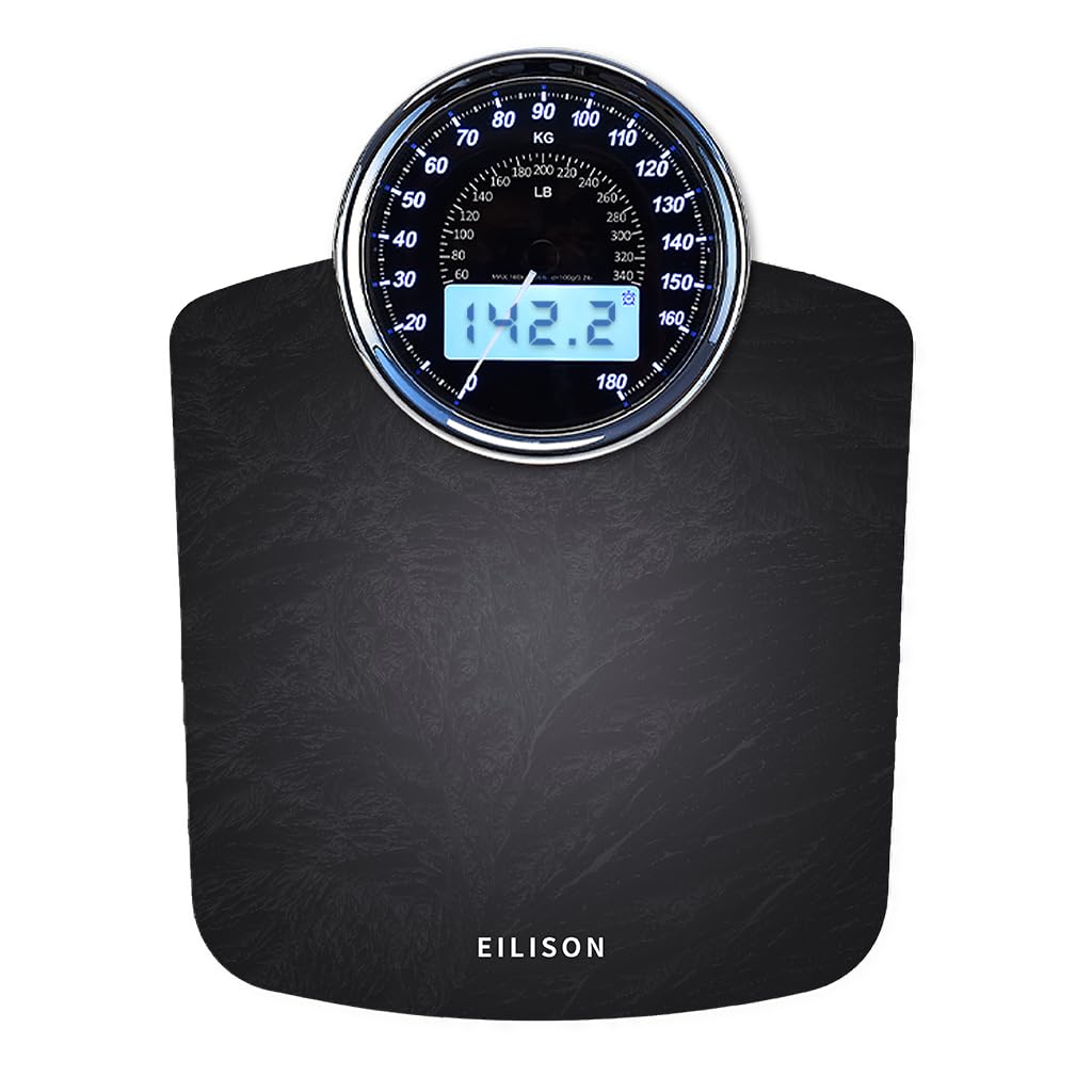 EILISON Highly Advance 2-in-1 Digital & Analog Weighing Scale for Body Weight-400lbs, 4 High Precison GX Sensor Accurate, Thick Tempered Glass, Extra Large Display (New Black)