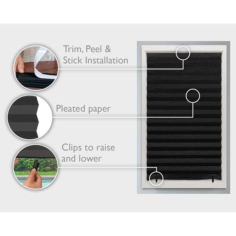 Redi Shade No Tools Original Blackout Pleated Paper Shade Black, 36" W x 72" L, 6 Pack