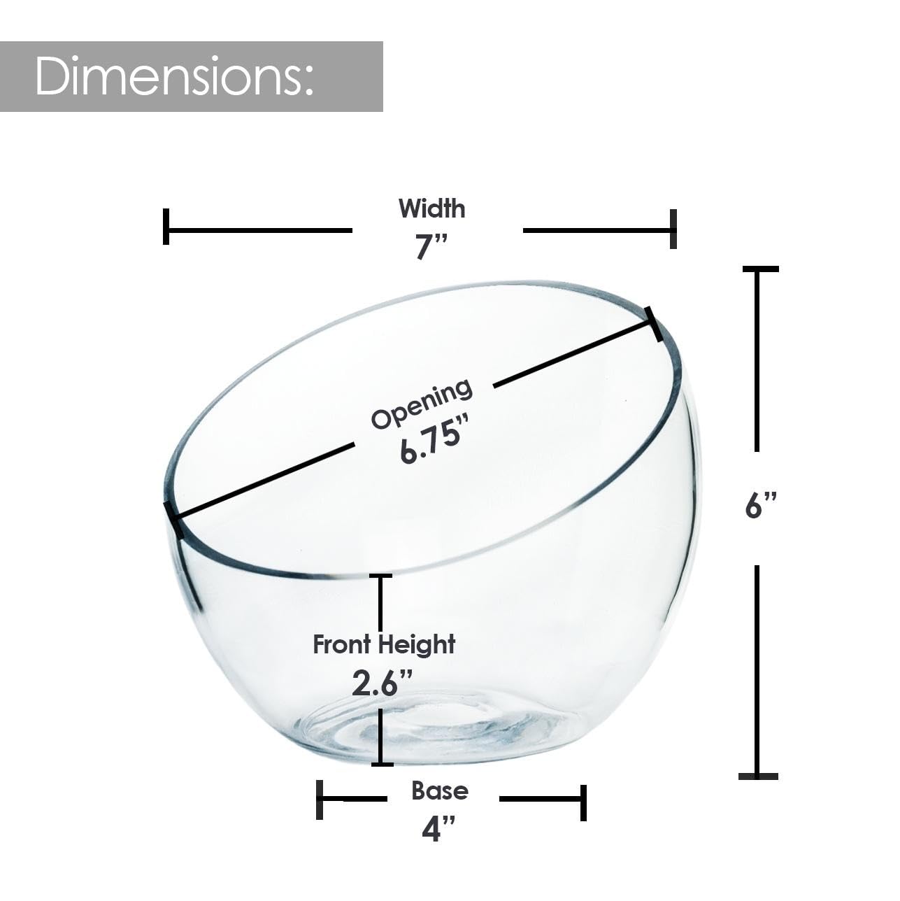 Craft And Party, Slant Cut Bowl Glass, Glass Fish Bowl Vase, 6" Height x 7" Width Fruit Jar, Candy Dish, Clear Terraium, Flower Centerpiece