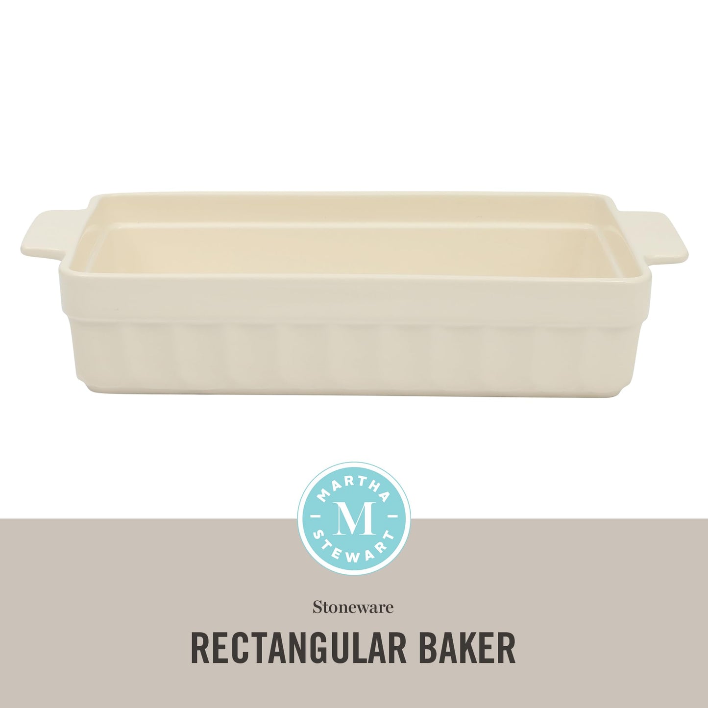 Martha Stewart Broadbrook Ceramic Bakeware, 13x9 Inch Rectangular Baking Dish with Handles, Cream Glazed Stoneware for Casseroles, Lasagna, Roasts & Desserts, Oven & Dishwasher Safe