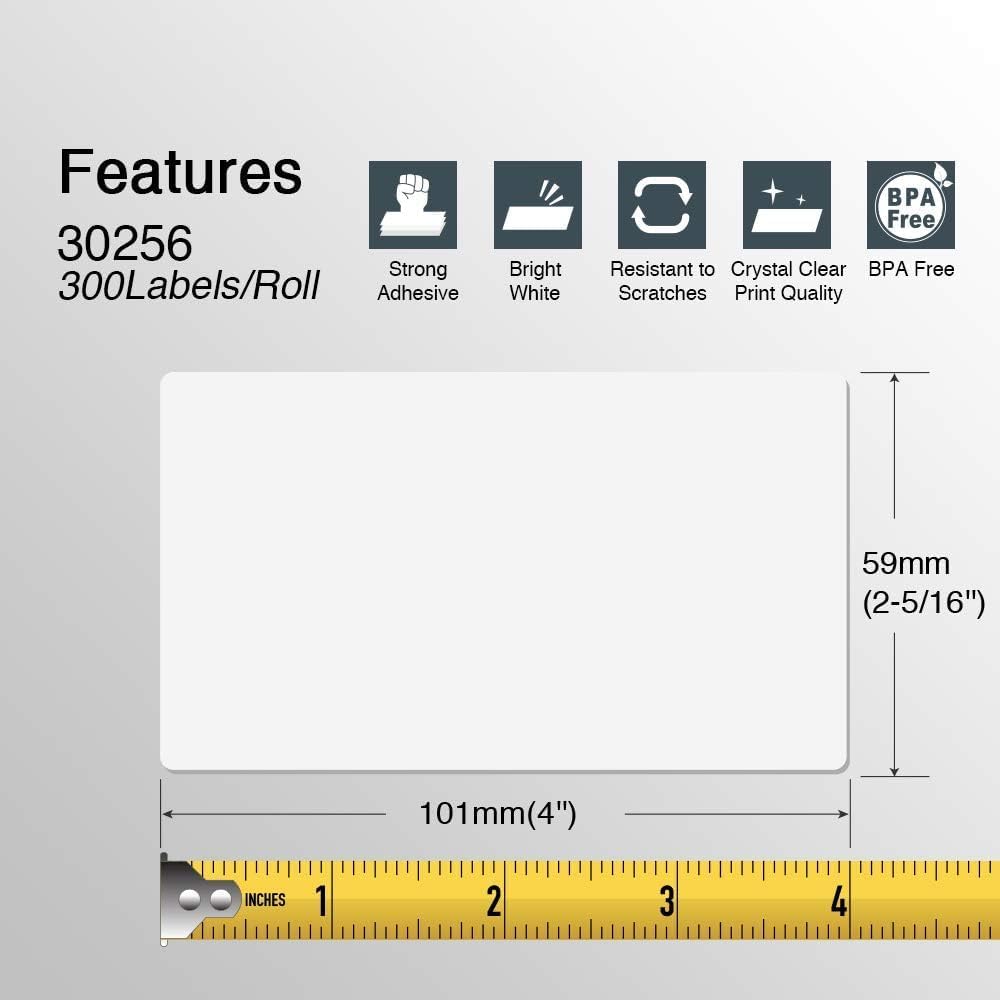 BETCKEY - Compatible DYMO 30256 (2-5/16" x 4") Shipping Labels, Perforated, Compatible with DYMO Labelwriter 450, 4XL, NOT FIT 550 & 5XL [10 Rolls/3000 Labels]