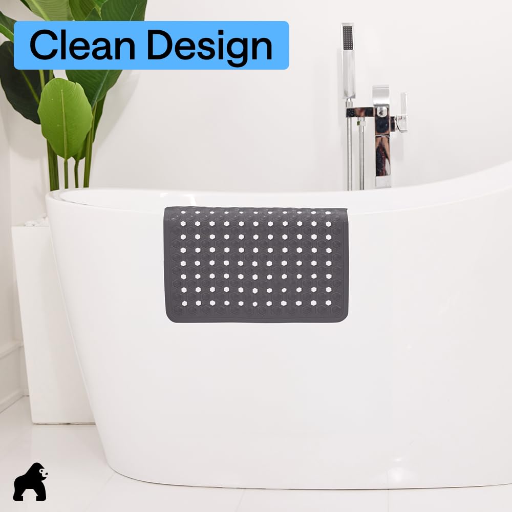 GORILLA GRIP Patented Bath Tub Shower Mat, Machine Washable Bathtub Floor Liner Mats, Suction Cups and Drain Holes to Keep Tubs Clean, Soft on Feet, Bathroom Essentials, 35x16 Inch, Beige