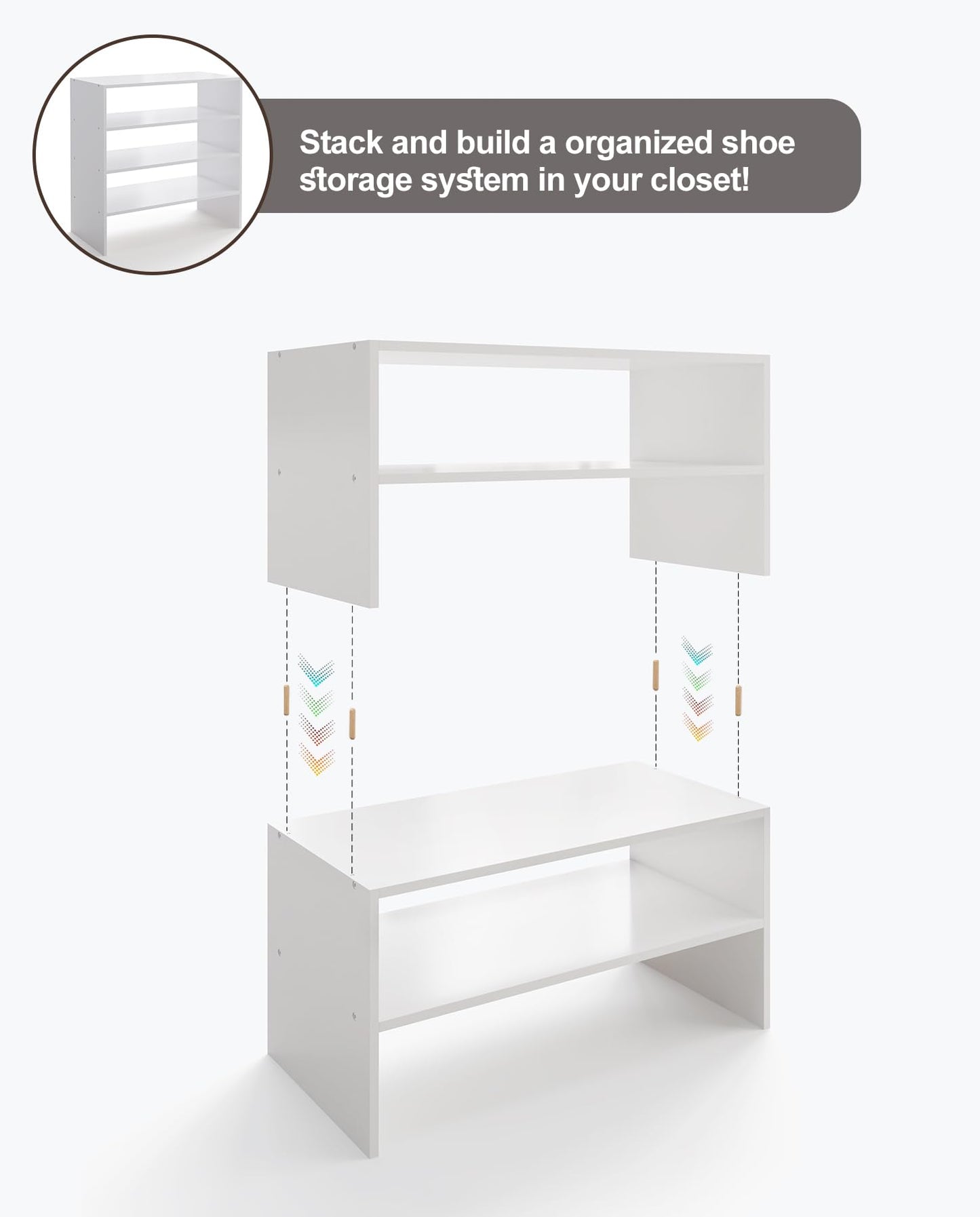LOWOSA 2-Tier Stackable White Shoe Rack, Wooden 2-Shelf Shoe Organizer Freestanding Shoe Storage Stand for 6-9 Pairs, Perfect for Closet, Entryway, Office Use - Modern White