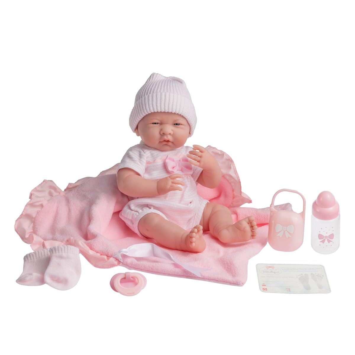 15.5" Realistic Soft Body La Newborn Doll | JC Toys - Berenguer Boutique | 8 Piece Gift Set with Bottle, Pacifier & Accessories | Pink | Ages 2+