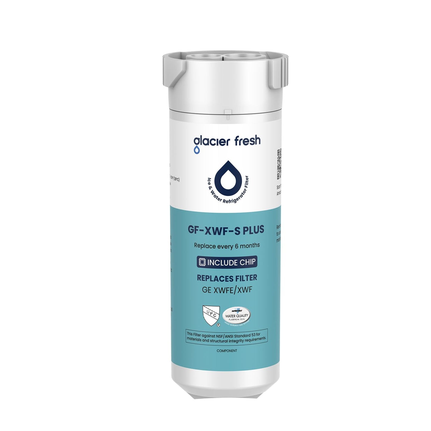 GLACIER FRESH Water Filter Compatible with XWFE (Built-in CHIP), Replacement for GE XWFE, XWF Refrigerator Water Filter NSF/ANSI 53 Certification Pack of 1