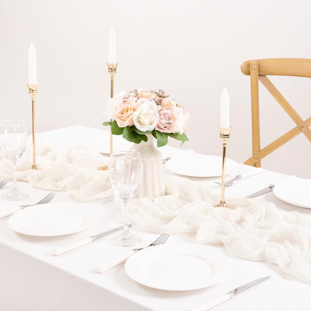 MLMC 12 Pack Ivory White Cheesecloth Table Runner Rustic Gauze White Cheese Cloth Table Runner 10ft Boho Cheese Cloth Centerpiece 35x120 Inches for Dessert Anniversary Wedding Bridal Shower Decor