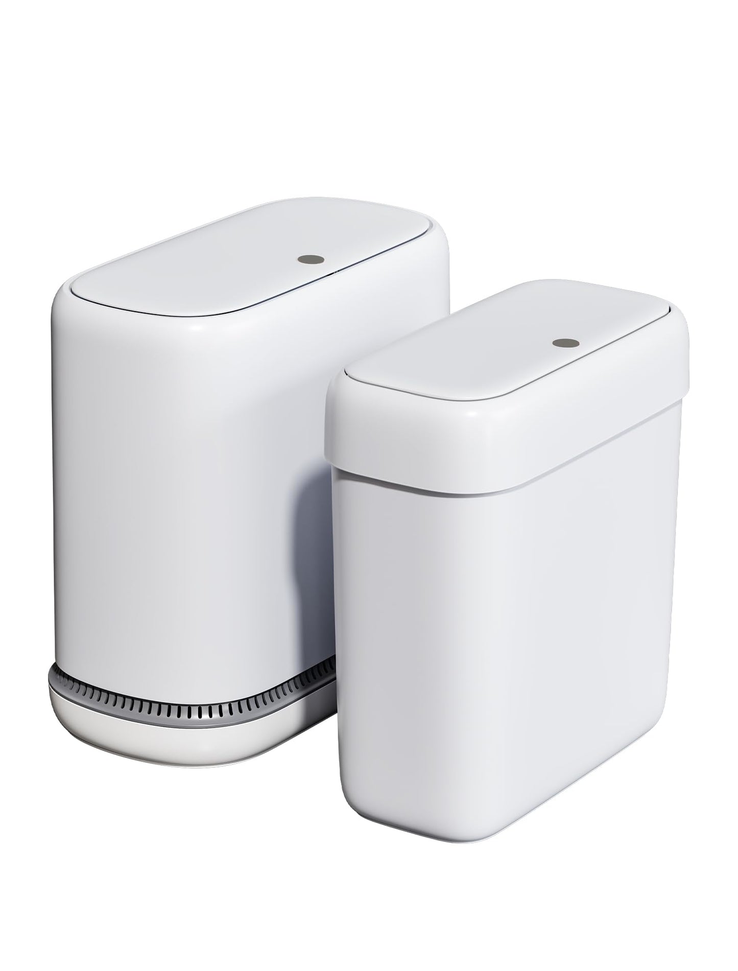 LEGUO Dog Proof Small Bathroom Trash Can with Lid, Slim Press Top Garbage Can, Narrow White Plastic Waste Basket, for Bathroom Bedroom Office 2 Pack Set with 4.8 Gal and 3 Gal