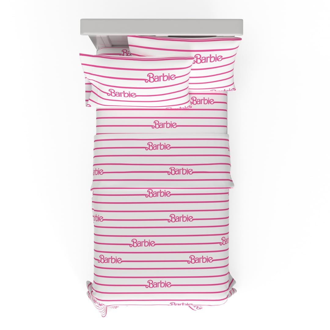 Barbie Logo Bedding Super Soft Cozy Microfiber 3 Piece Twin Sheet Set, (Officially Licensed Product) by Franco