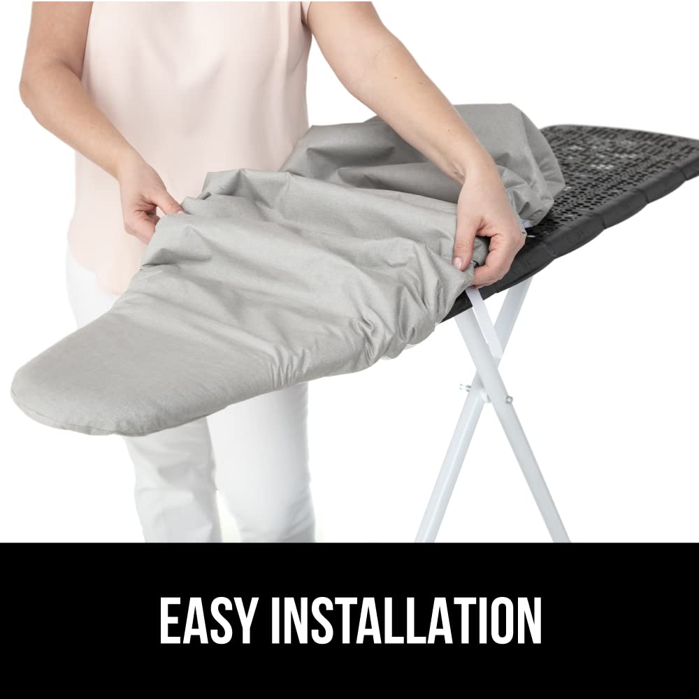 GORILLA GRIP The Original Ironing Board Cover and Pad, Silicone Coating, 400°F Scorch Resistant Thick Padding, Heavy Duty Iron Covers Standard Boards, Hook and Loop Fastener Strap, Silver 18x49