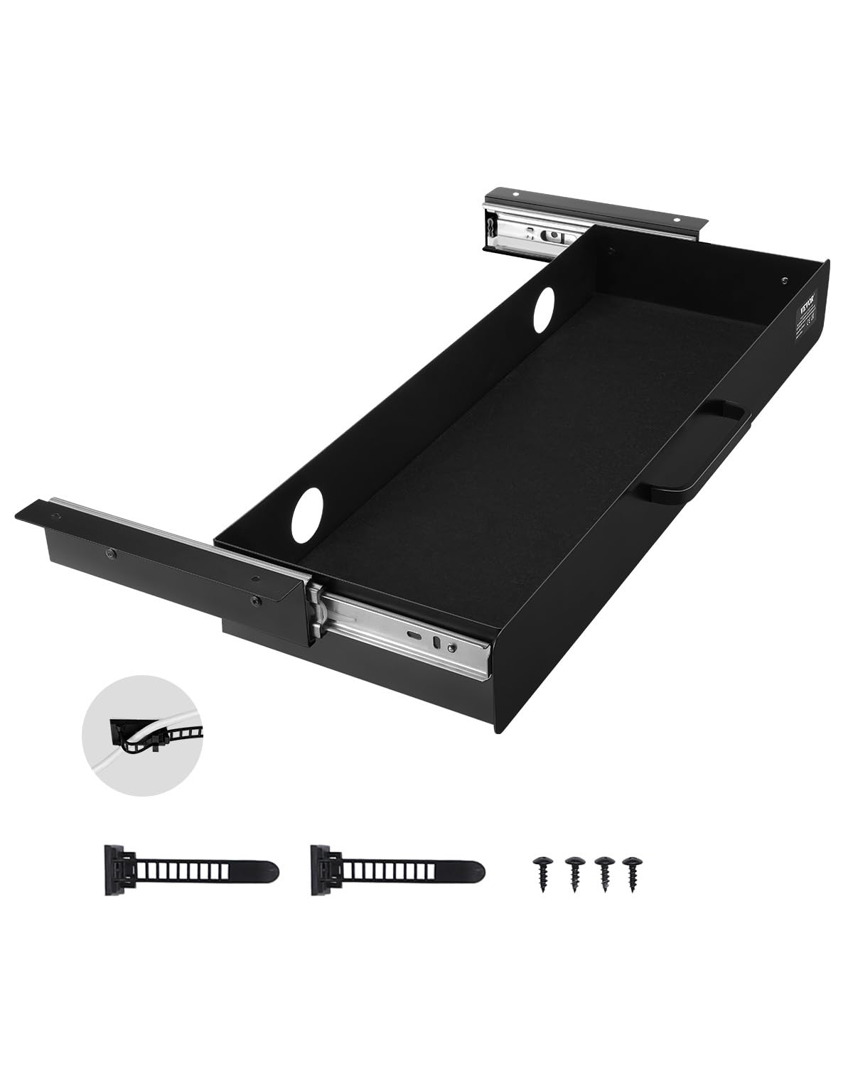 VEVOR Under Desk Drawer Slide Out, 22 inch Under Desk Mounted Pull-out Drawer Attachment, Hidden Under Counter Drawers for office Home Sit Stand Workstation, Black