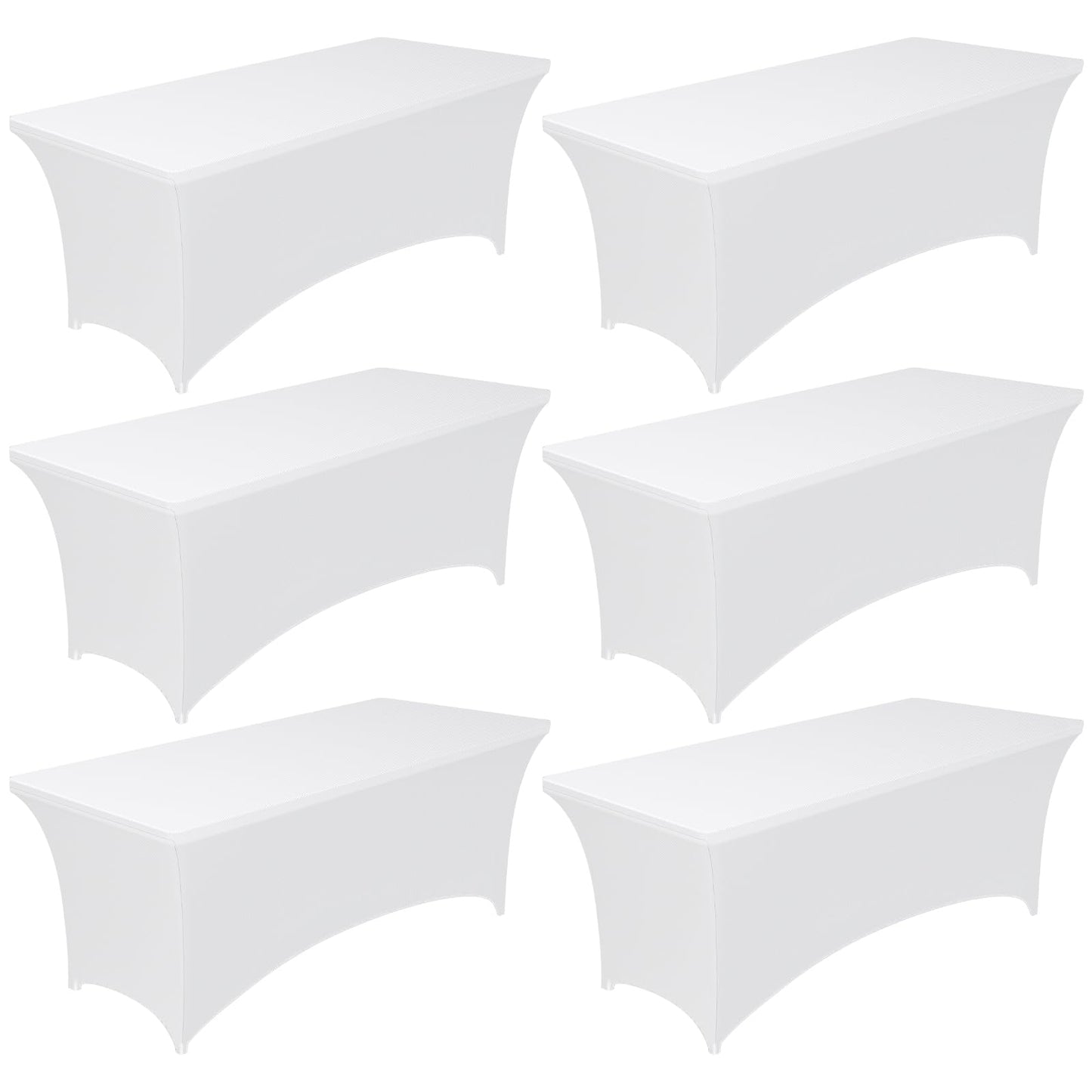 Pureegg Spandex Tablecloth 6ft - 6 Pack, Fitted and Stretch Table Cover for Rectangle Tables, Wrinkle-Resistant and Secure Fabric for Outdoor, Picnic, Party, Wedding, Banquet and Birthday, White