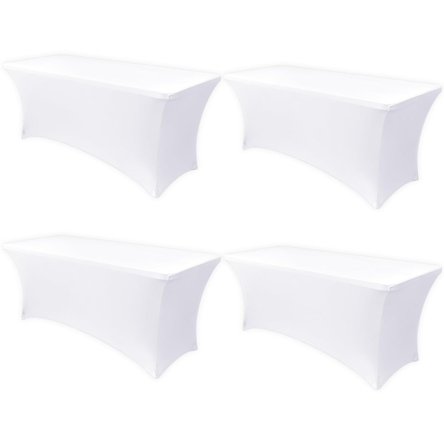 Obstal 8ft Stretch Spandex Table Cover - 4 Pack Universal Rectangular Fitted Tablecloth Protector for Wedding, Banquet and Party, White