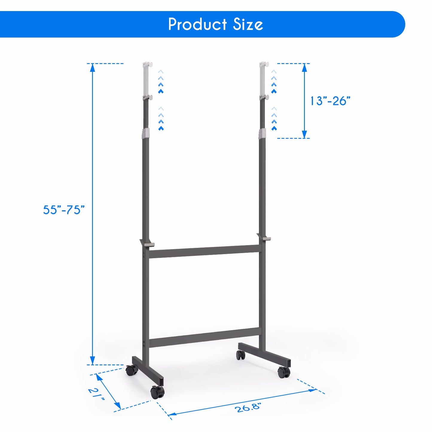 Maxtek Mobile Whiteboard Stand with Wheels, Height Adjustable No Drill Needed Dry Erase Board Easel Stand for Classroom, Office, Home & School, Whiteboard Stand Only（Black）