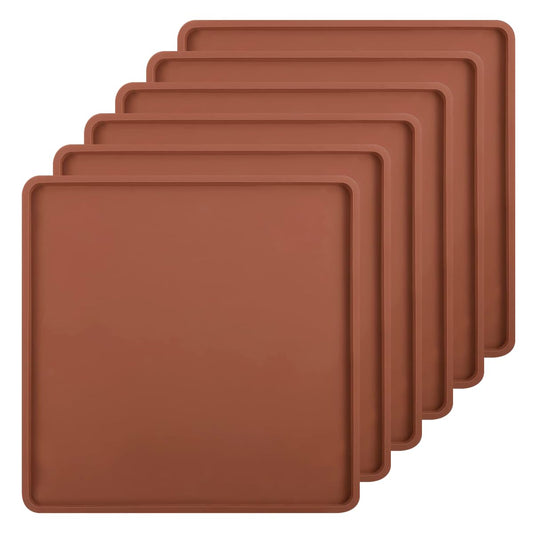 SFV 6 Pack Silicone Dehydrator Trays, 14" x 14" Flexible & Durable Dehydrator Sheets for Excalibur, Non-Stick, Reusable Dehydrators Mats Tray Dryer for Eggs, Fruit Leather, Meat, Herbs, Brown