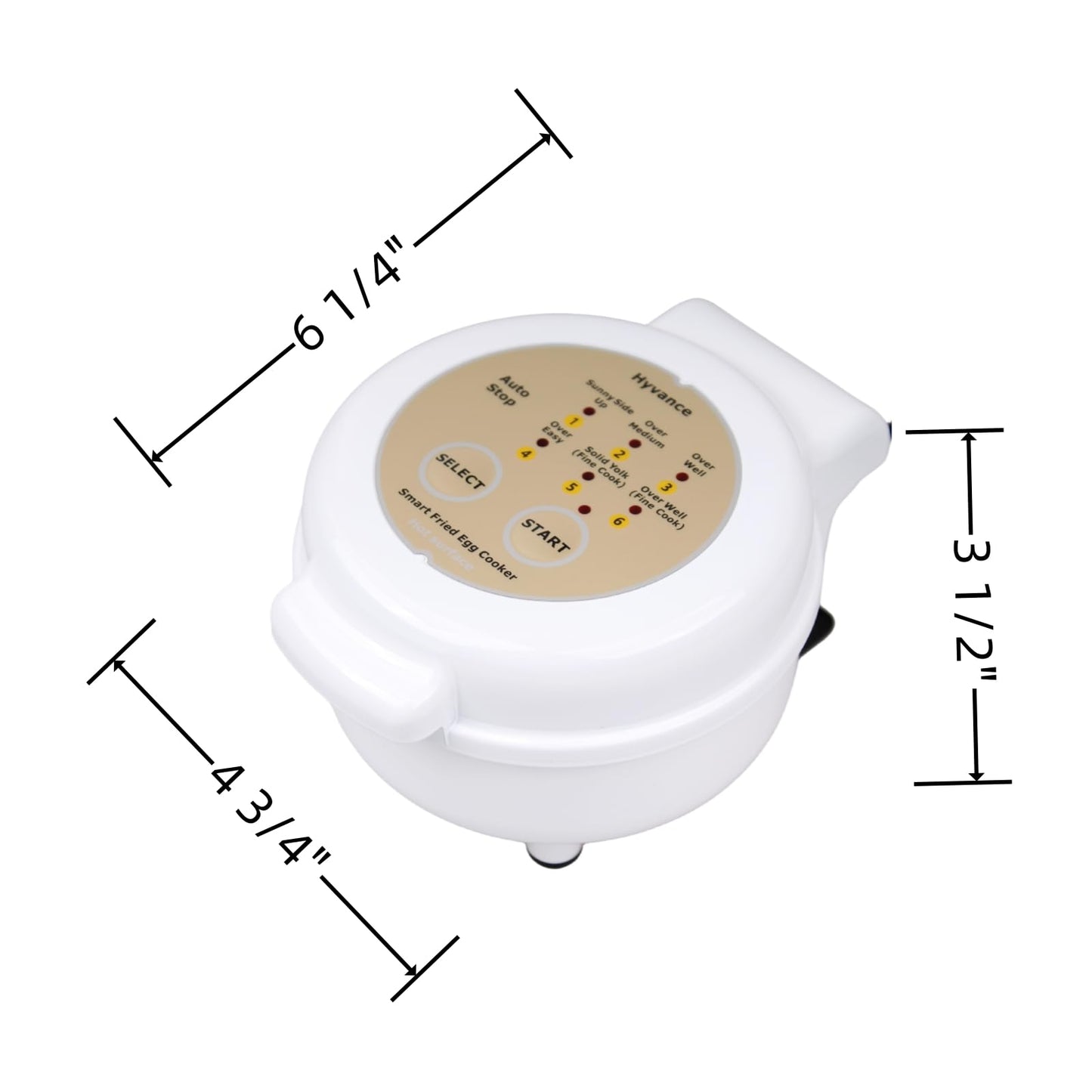 Hyvance Smart Fried Egg Cooker, Automatic Fried Egg Maker for 6 Features like Sunny Side Up, Over Easy, Fully Cooked & More. Auto Power Off, Alarm, Round Shape, Non Stick Coating PFAS FREE (White)