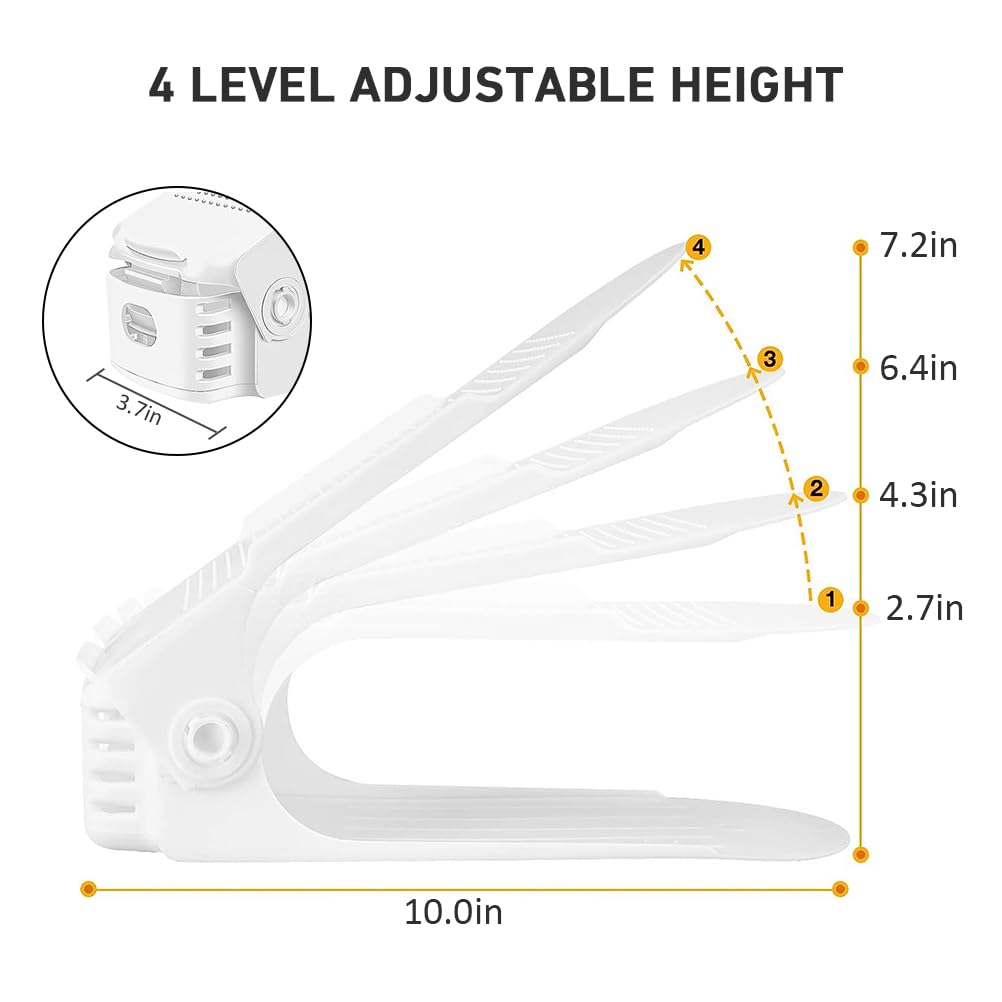 NVGSN Shoe Slots Organizer 12 Pack - Shoe Stackers for a Pair of Shoes, shoe Storage Shoes Space Savers 50%, 4 Levels Adjustable Thickening Double Layer shoes Holders shoe Organizer for Closet, White