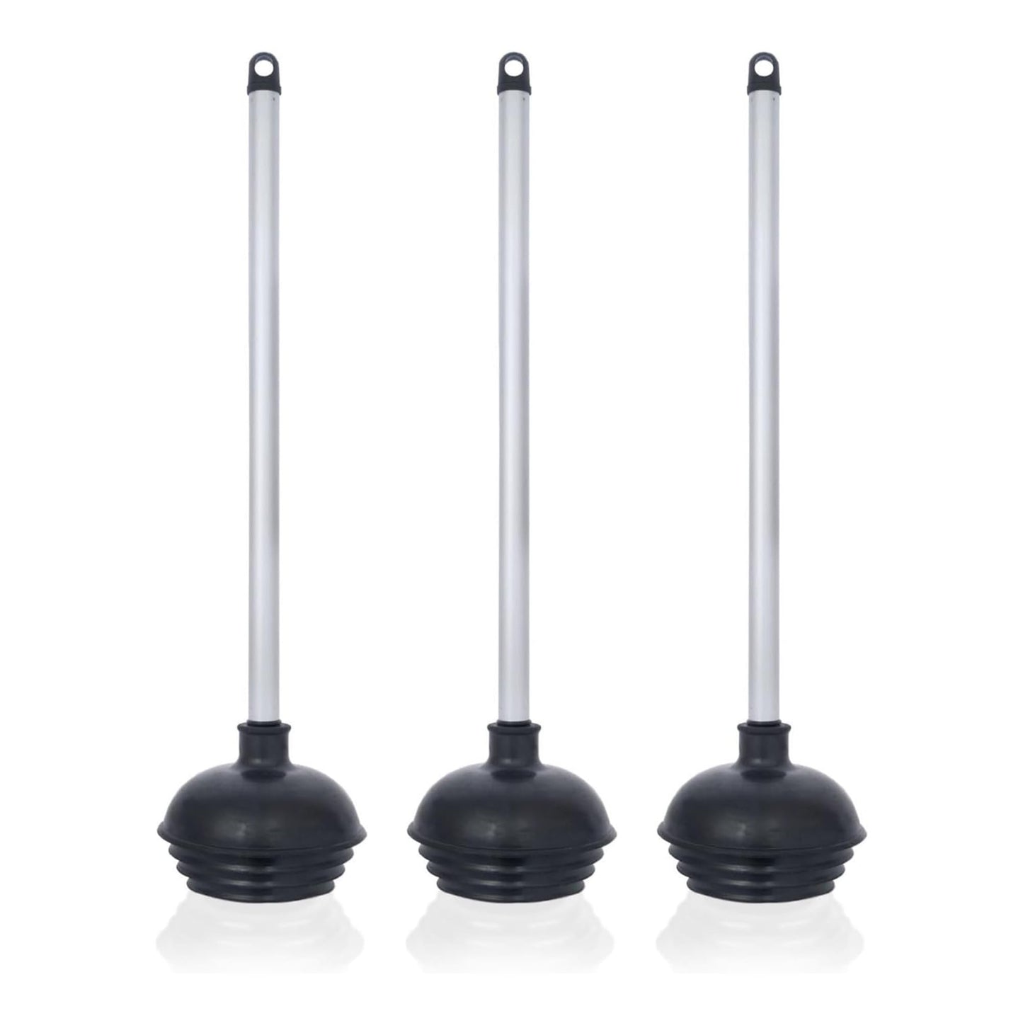 NEIKO 60180A Toilet Plungers, 3 Pack, Patented All-Angle Design, Heavy Duty, Aluminum Handle, Residential, Commercial, and Industrial Building Sanitation Use