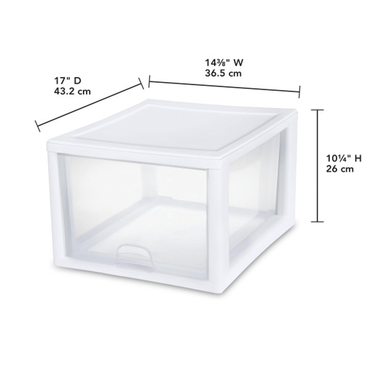 Sterilite 4-Pack Stacking Drawer, Clear Storage Organizer Containers, 27 Quart, White Frame - Stackable and Modular Plastic Drawers for Shoes, Clothes, Accessories, Supplies, Bedding, and Linens