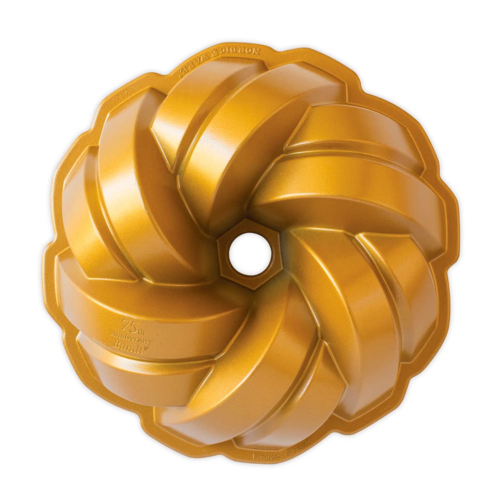 Nordic Ware NW 95577 75th Anniversary Braided Rope Bundt Cake Pan, Gold 12 Cup Capacity
