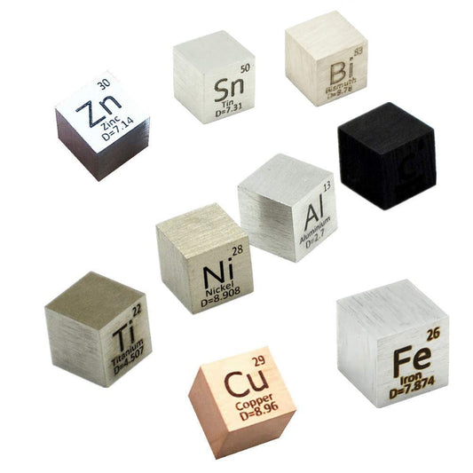 0.39" Element Cube Set 10mm Density Cubes Copper Iron Bismuth Titanium for Periodic Table Collection Up to 99.99% Purity (0.39“, 9-01)