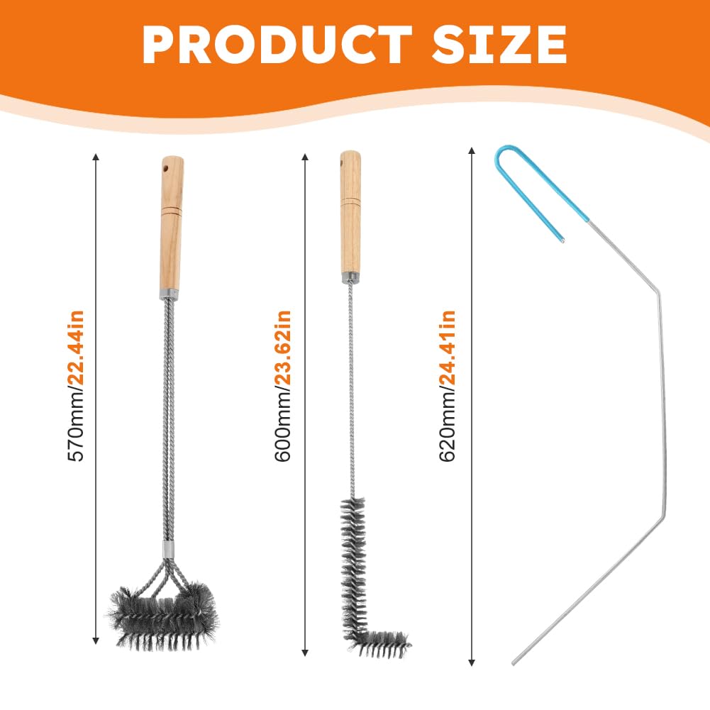 3 pcs Stainless Steel Fryer Cleaning Tools, Including L-Shaped Fryer Cleaning Brush Kitchen Fryer Cleanout Rod Long Handle Deep Fryer Basket Cleaning Brush Kitchen Restaurant Accessories
