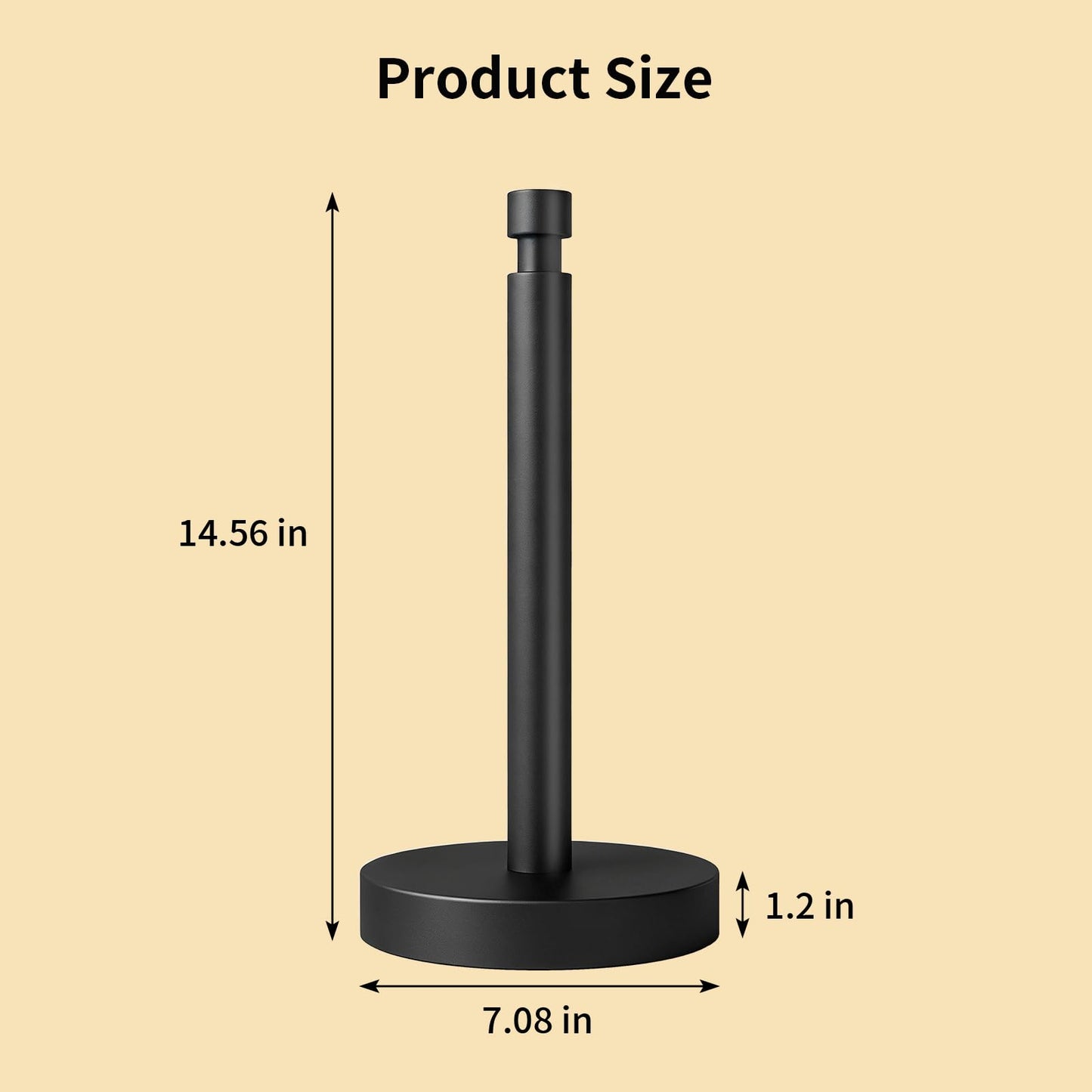 YUMORE Paper Towel Holder Countertop, Black Paper Towel Holder with Weighted Base Non Slip, Standing Paper Towel Roll Holder for Kitchen Bathroom, Stainles Steel (Matte Black)
