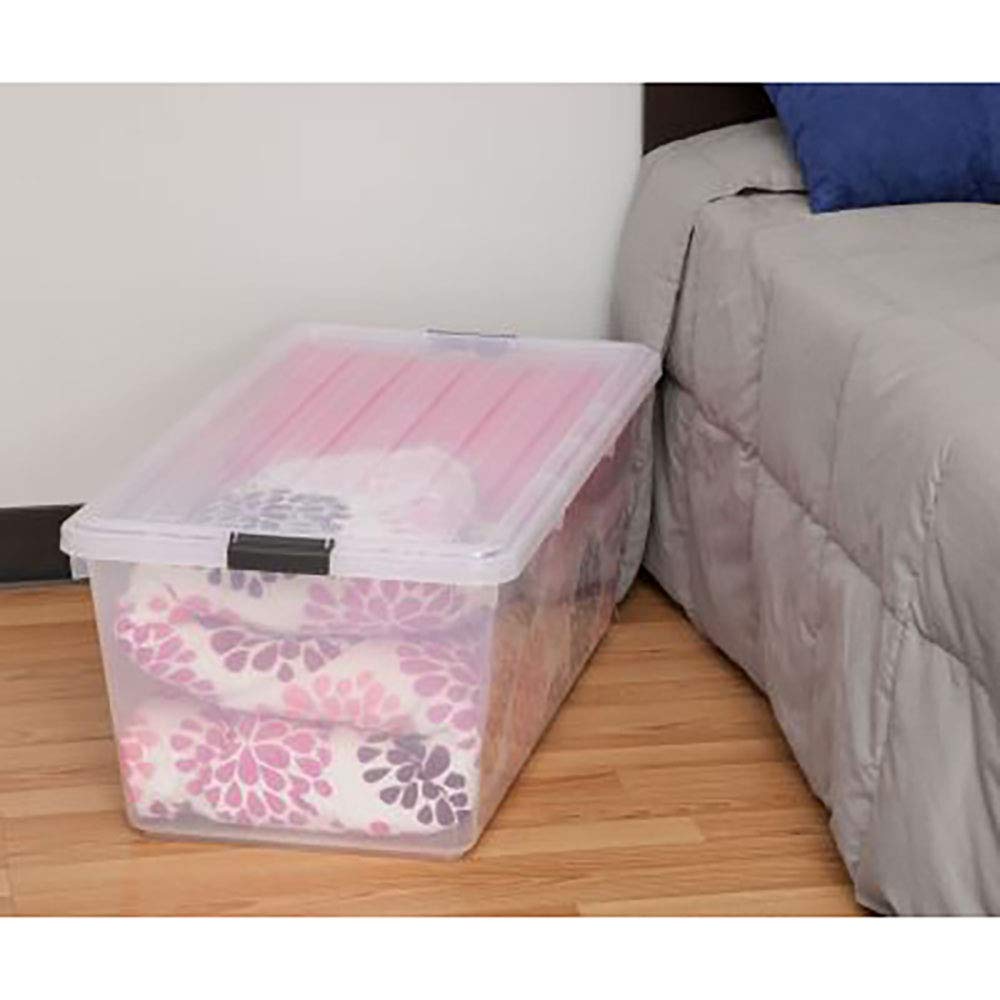 IRIS USA 91 Qt Stackable Plastic Storage Bins with Lids, 1 Pack - BPA-Free, See-Through Organizing Solution, Latches, Durable Nestable Containers, Secure Pull Handle, Made in USA - Clear