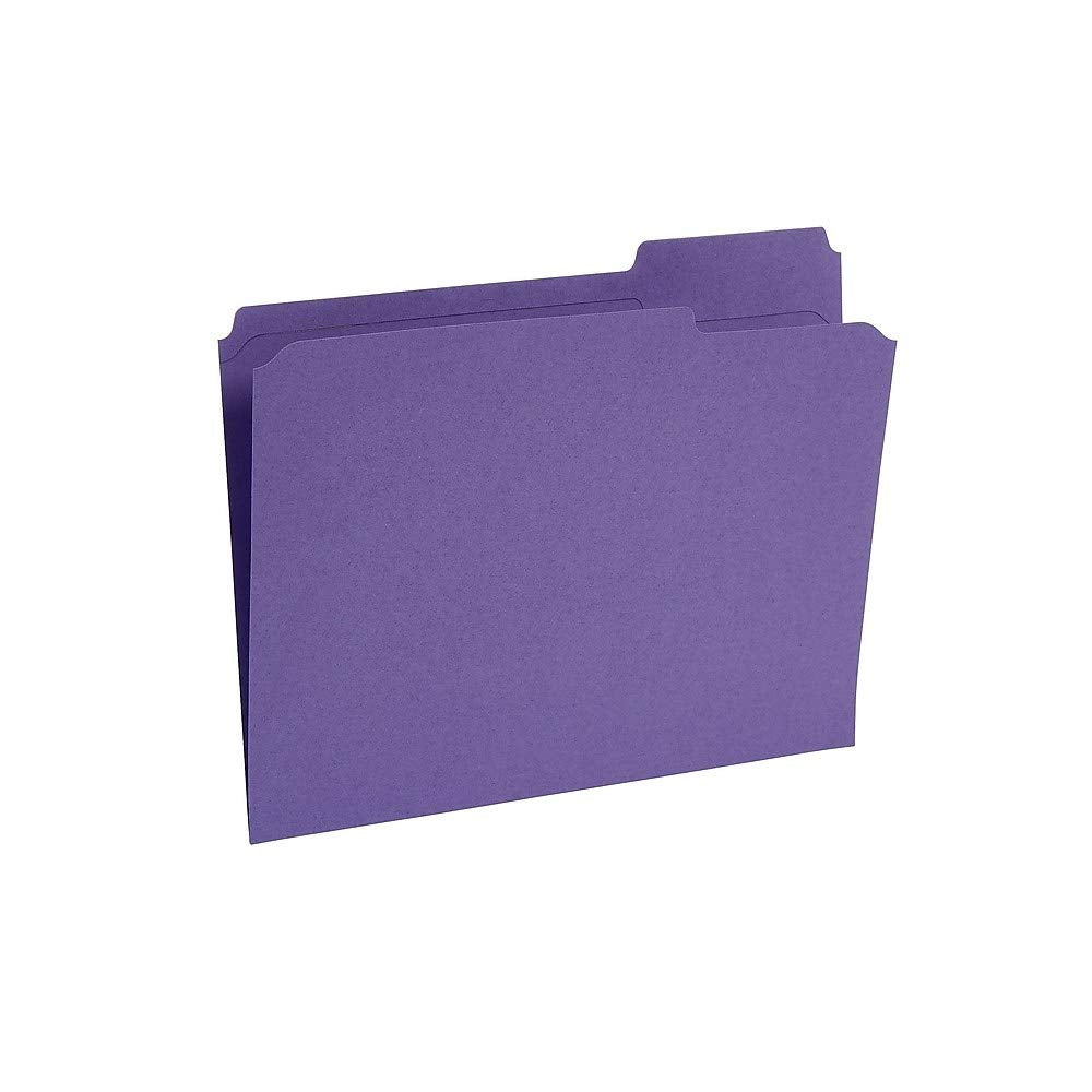 Staples Reinforced File Folders, Letter Size, 3‑Tab Design, Purple, Heavy‑Duty Construction, 100/Box