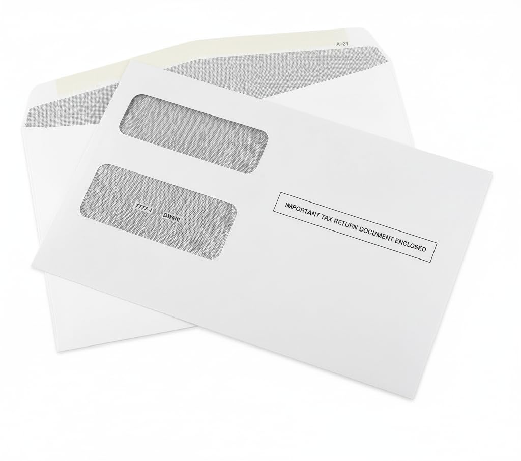 100 Tax 1099 Envelopes Self-Seal For 1099 MISC, 1099-R & DIV - INT, 1095, 1098, Double-Window Security tinded, For Quickbooks or Tax Software - 5 5/8 Inch x 9 Inch, 100 Envelopes