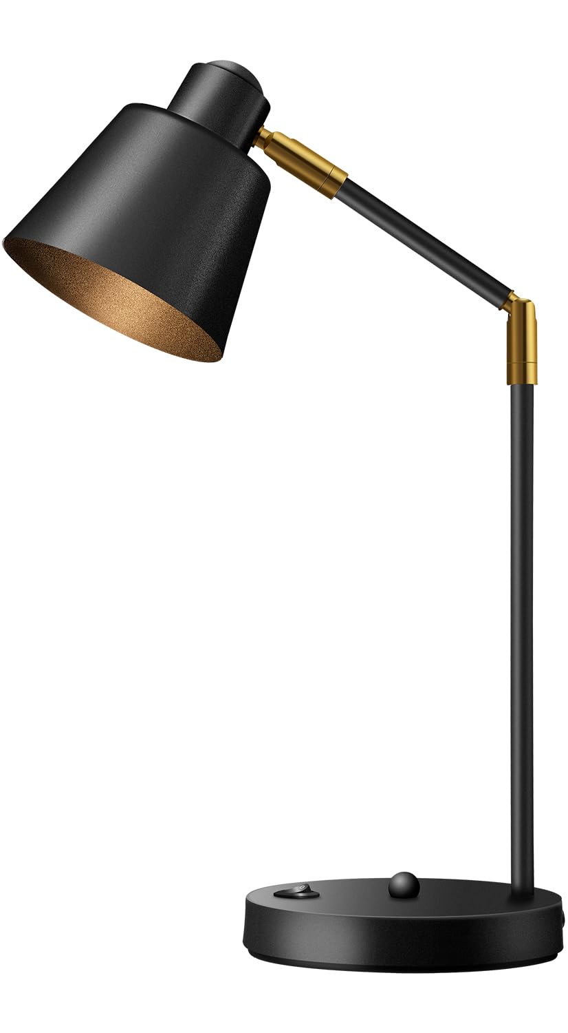 Anxingtools LED Desk Lamp with Dual USB Charging Ports, 100% Metal, 270° Swivel Arms, Soft White Light (3000K), Bedside Reading Lamp, Home Office Lamp (Black)
