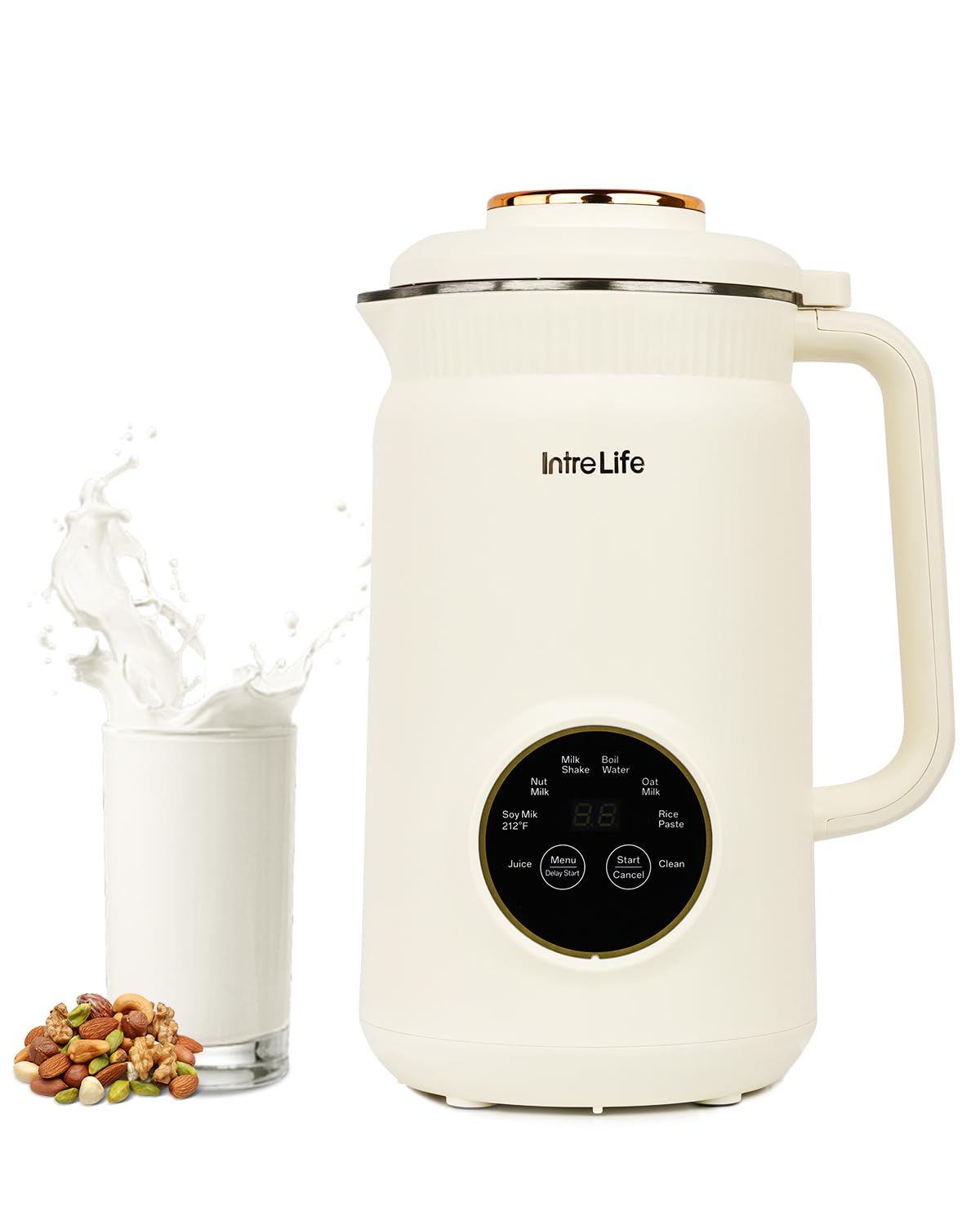 IntreLife 34 oz Nut Milk Maker Machine, 8 in 1 Soy Milk Maker with Nut Milk Bag, Plant Based Milk Maker for Almond, Oat, with Delay Start/Keep Warm/Self Cleaning, Cream