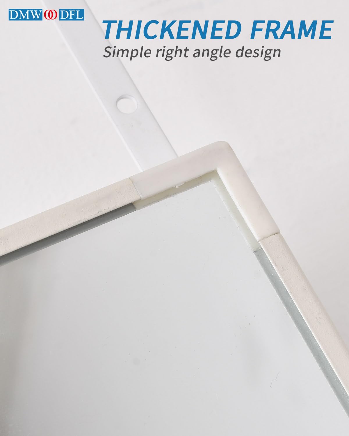 DMWOODFL 48"x14" Over-The-Door Full Length Mirror - No Drill Hanging with Metal Hooks, Shatterproof Glass & Aluminum Frame for Bathroom, Bedroom, Entryway Decor（Silver White）