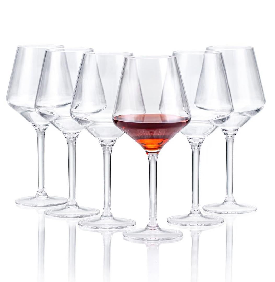 ZAINCA 16-ounce Plastic Stem Wine Glasses, All Purpose Arcylic Glasses, set of 6 Clear Reusable Shatter-resistant Dishwasher Safe