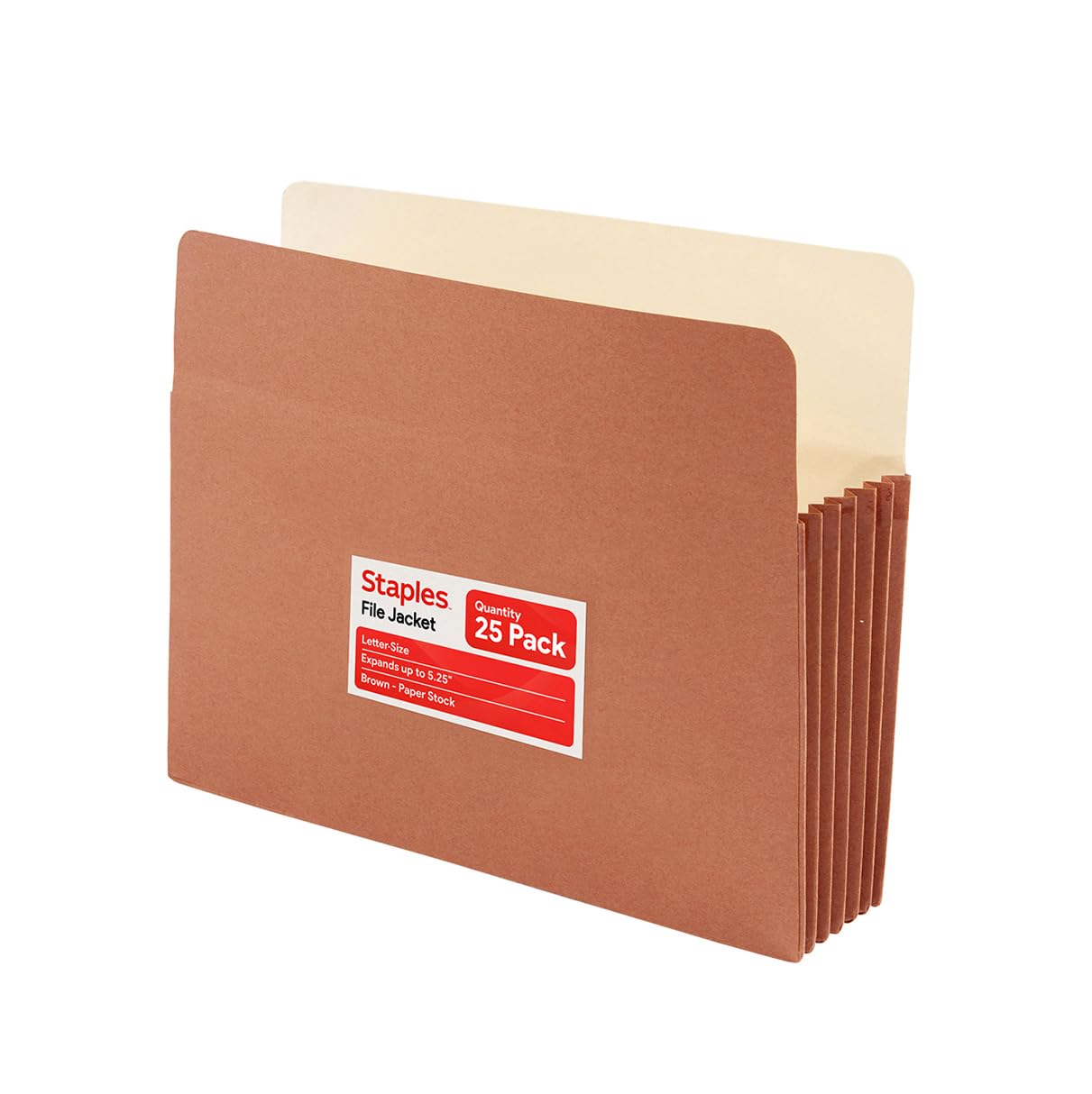 Staples Reinforced File Pockets, Letter Size, 3.5‑Inch Expansion, Heavy‑Duty Brown Accordion Files for Organization – 25/Pack