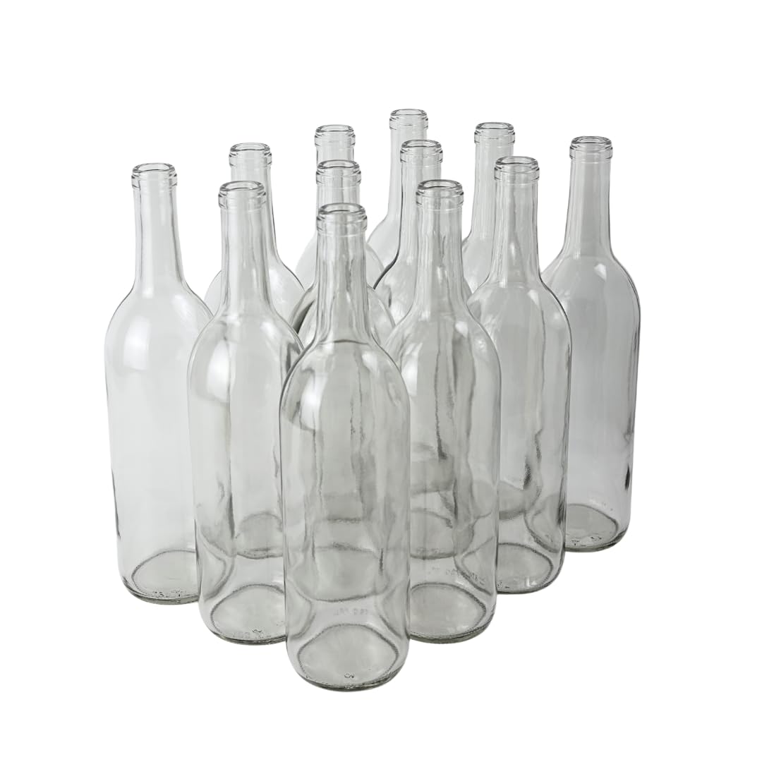 FastRack - 750ml Clear Wine Bottles (Pack of 12) | W5 Bordeaux Liquor Bottles | 750 ml Empty Bottle for Drinks, 12 per Case - NO CORKS INCLUDED