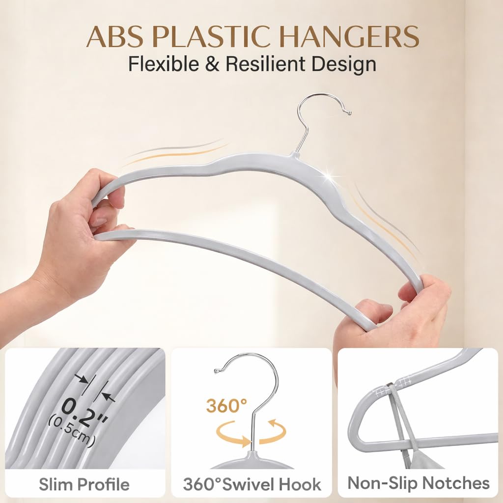 SMARTOR Plastic Hangers 50 Pack, Thin Hangers with 360° Swivel Hook, Non-Velvet Hanger Heavy Duty Clothes Holders for Closet - Durable Adult Hanger, Space Saving Hangars - Gray