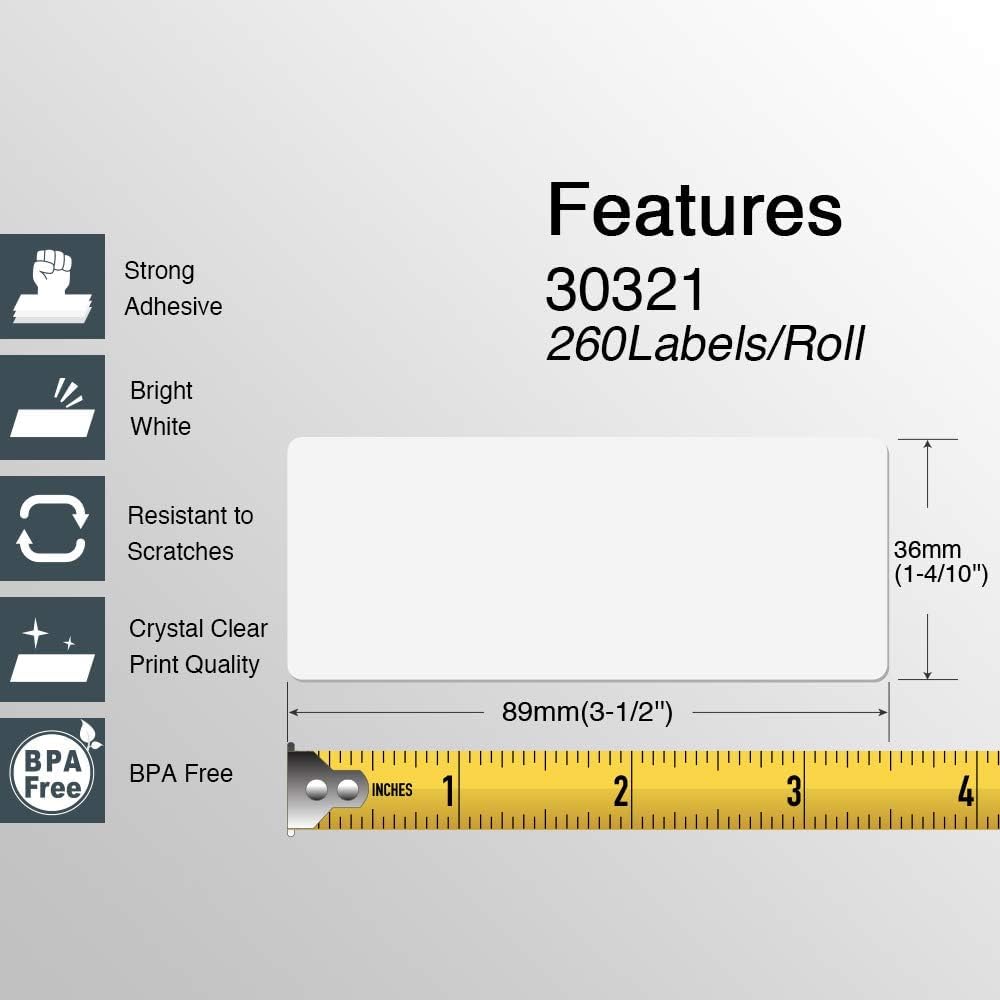 BETCKEY - Compatible DYMO 30321 (1-4/10" x 3-1/2") Address Labels, Perforated, Compatible with DYMO Labelwriter 450, 4XL, NOT Fit 550 & 5XL [20 Rolls/5200 Labels]