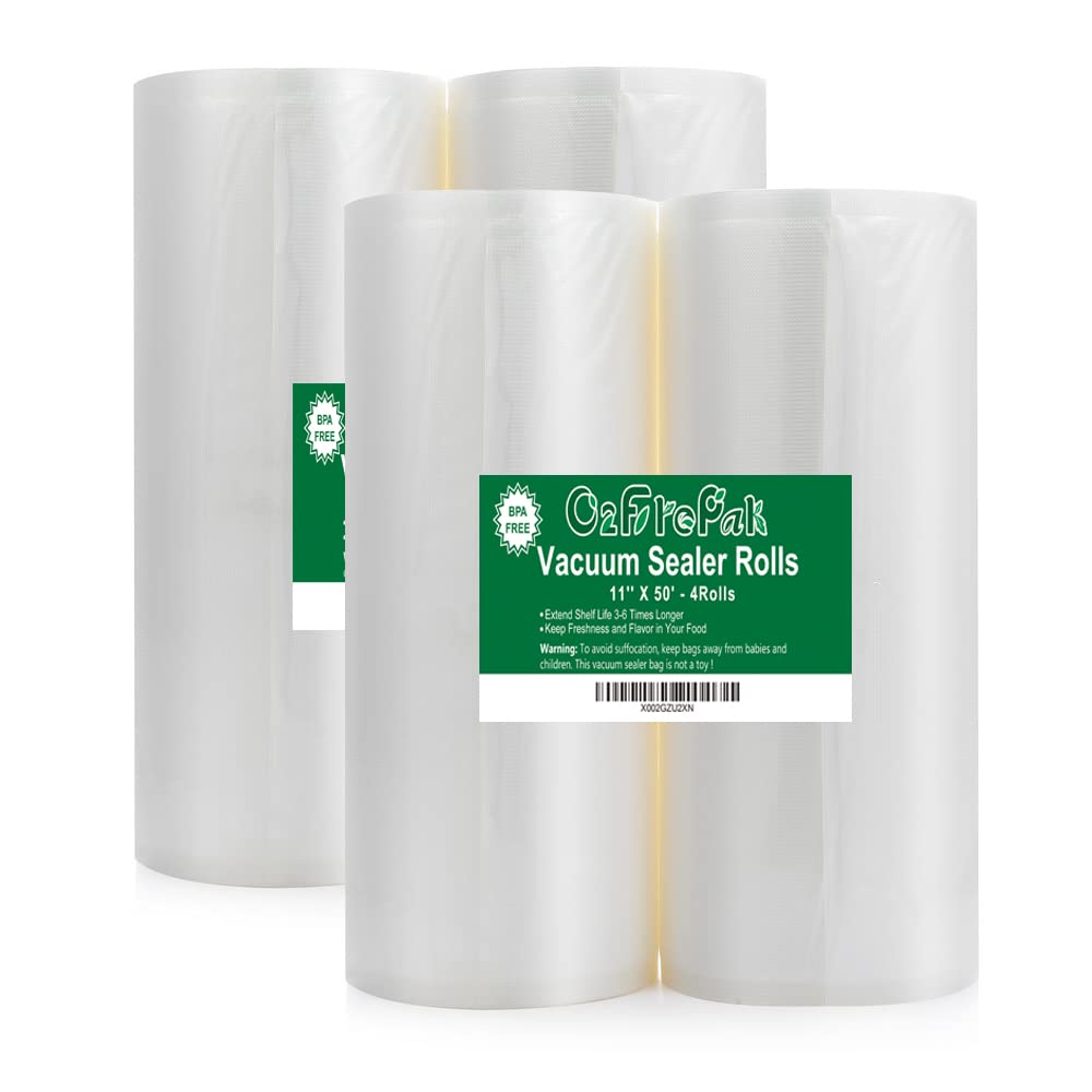 O2frepak 4Pack (Total 200Feet) 11x50 Rolls Vacuum Sealer Bags Rolls with BPA Free,Heavy Duty Vacuum Sealer Storage Bags Rolls,Cut to Size Roll,Great for Sous Vide
