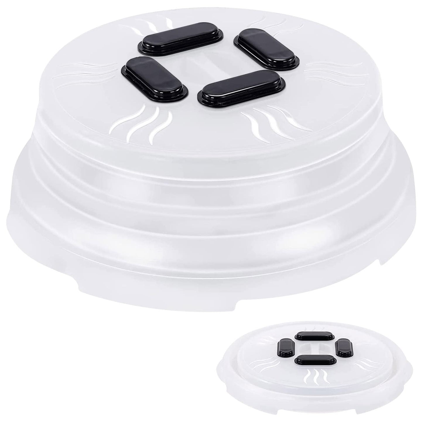 HOVER COVER Magnetic Splatter Cover, 10-Inch Clear BPA-Free Food Lid, Vented Plate Guard with Steam Vents, Anti-Splash Microwave Lid, Dishwasher Safe, Space-Saving Magnetic Storage - Black