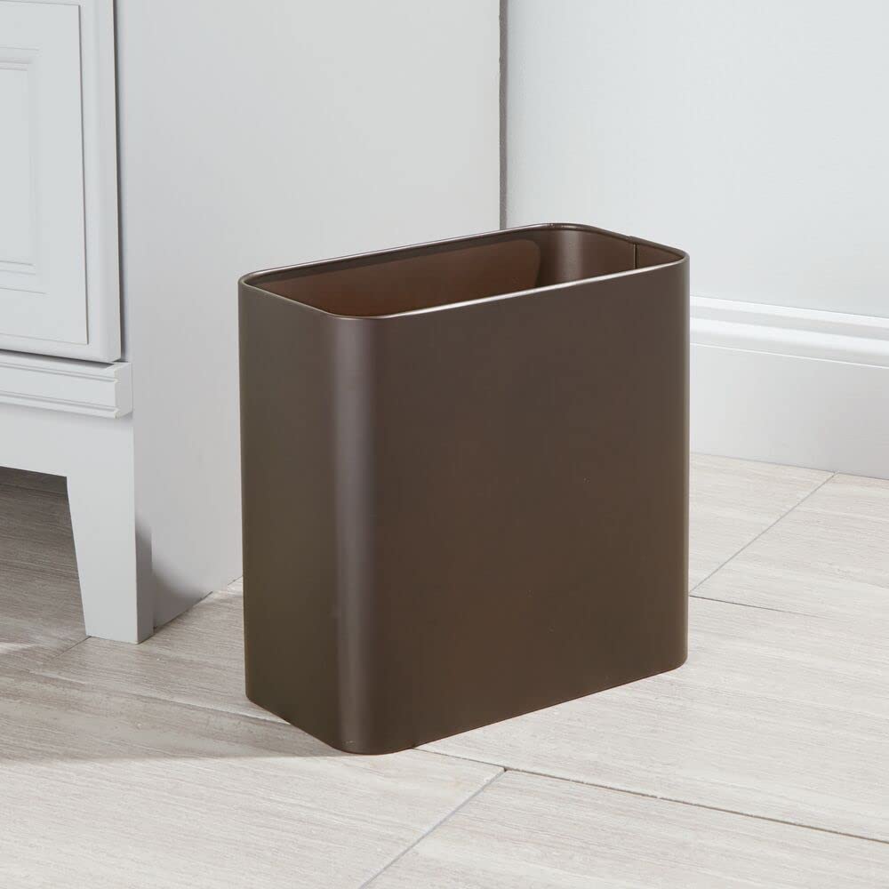 mDesign Small Metal 2.4 Gallon/9 Liter Trash Can Wastebasket Garbage Bin for Bathroom, Slim Rubbish Waste Bin Trashcans - Mirri Collection - Bronze