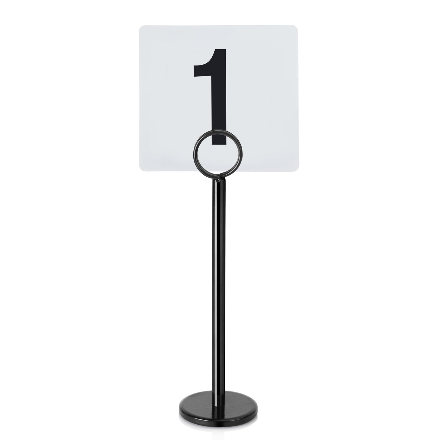 New Star Foodservice Ring Clip Table Number Card Holders with Number Cards 1 to 25, Set of 12, 8-Inch, Black Stand, Stainless Steel